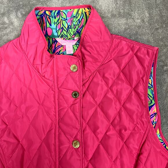Lilly Pulitzer Puffer Vest Womens L Pink Preppy Golf Coquette - Picture 2 of 7